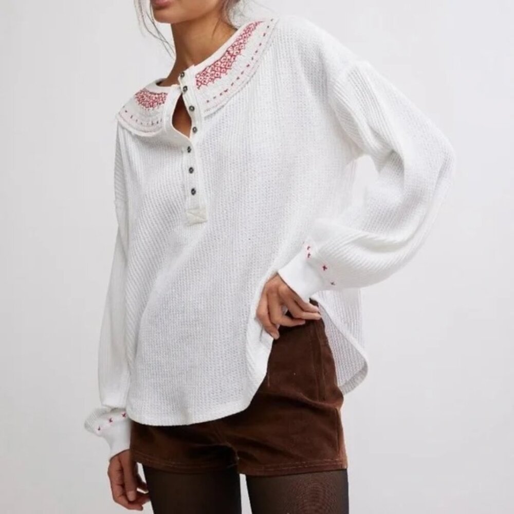 Free People Holly Henley Thermal Shirt Medium